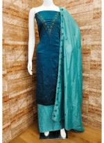 Vichitra Silk Blue Traditional Wear Embroidery Work Dress Material